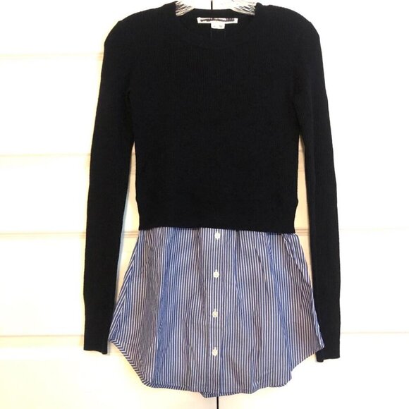 NWT VERONICA BEARD Rocha Merino Wool Sweater w Stripe Shirt Panel XS MSRP $412 - Picture 3 of 7